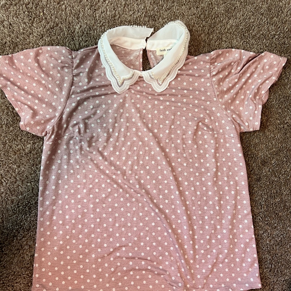 Pink/white polka-dot blouse